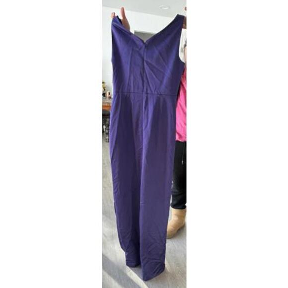 Elegant Purple  V-Neck Gown Sleeveless Evening Formal Wedding Guest Prom Satin 6 - Picture 4 of 4